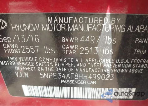 2017 Hyundai Sonata Sport z USA, uszkodzony, nr VIN 5NPE34AF8HH499023